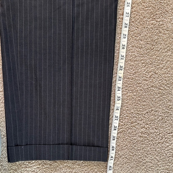 Oscar De La Renta Mens 100% Wool Pleated Pinstripe Cuffed Dress Pants 36W Grey - Picture 11 of 12